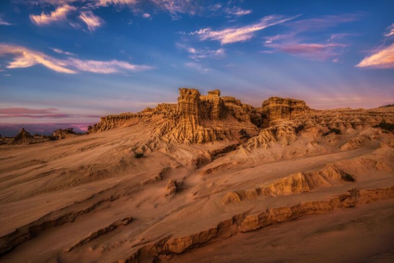 Sunset over the famous Walls of China in Mungo National Park, New South Wales, Australia